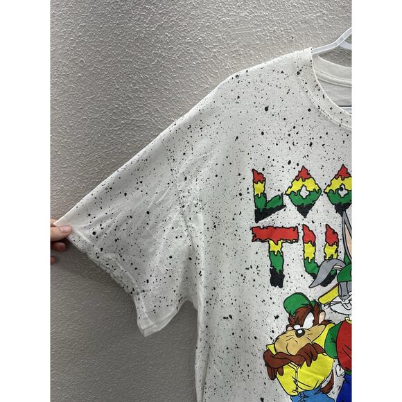 Warner Bros Looney Tunes Short Sleeve TShirt Size XL Retro Rasta Black Splatter - Picture 3 of 9